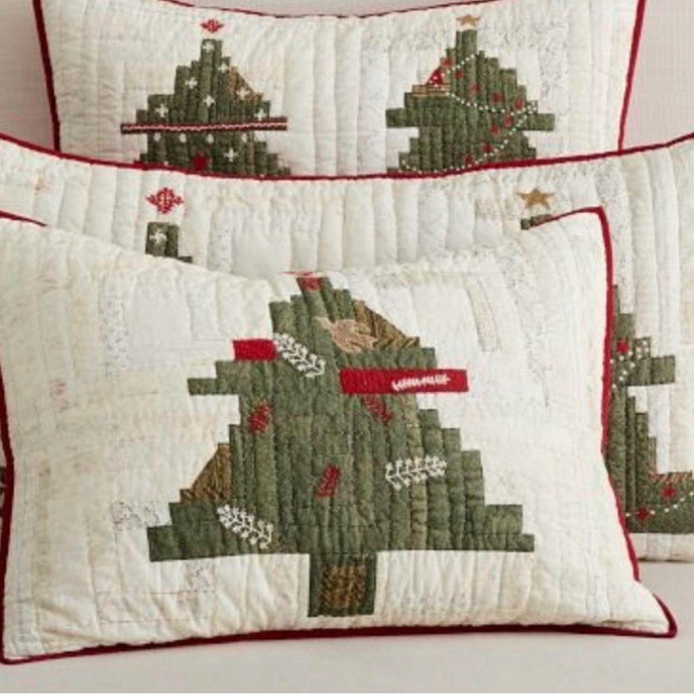 Pottery Barn Arden Tree Standard Sham Applique Quilted NWT 20”x 26”